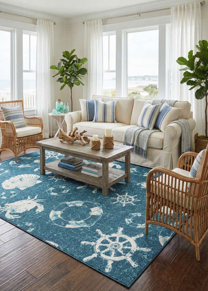 7' 10 x 10' Easy-Clean Coastal Indoor / Outdoor Rug
