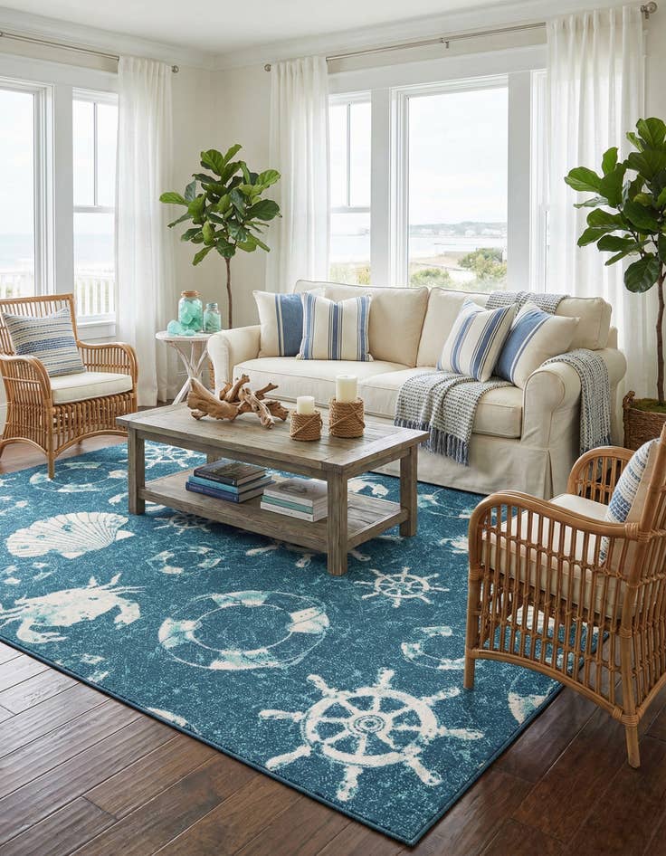 Detail image of 7' 10 x 10'  Washable Coastal Indoor / Outdoor Rug