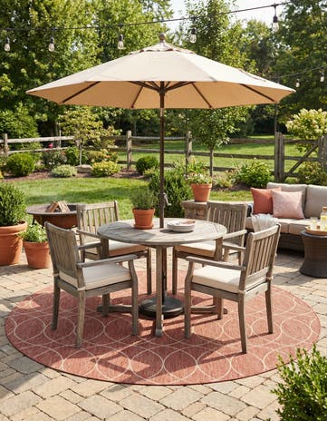 Rust Red Easy-Clean Lattice Indoor / Outdoor Round Rug