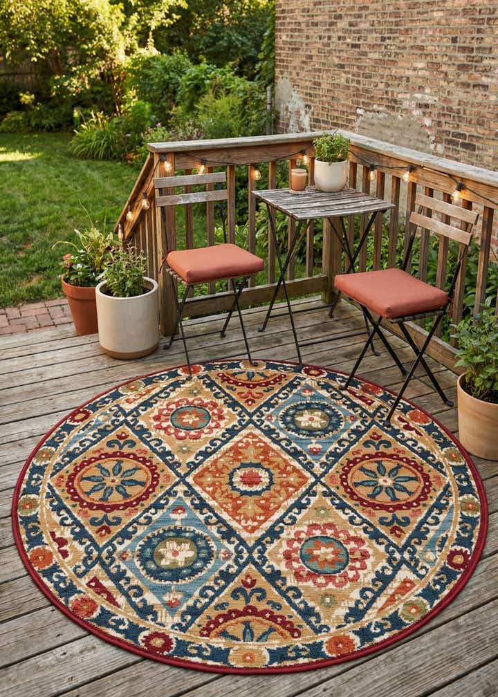 4' x 4' Easy-Clean Modern Indoor / Outdoor Round Rug