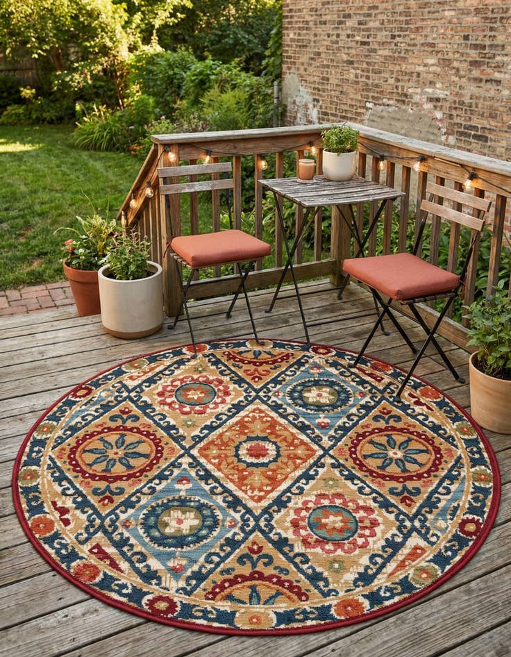 Detail image of 4' x 4'  Washable Modern Indoor / Outdoor Round Rug
