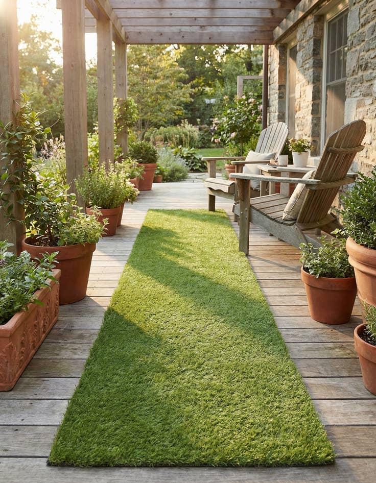 Detail image of 3' 3 x 19' 8  Washable Grass Indoor / Outdoor Runner Rug