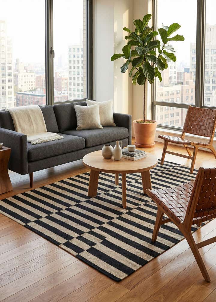 4' 11 x 6' Hand Woven Kilim Modern Wool Rug