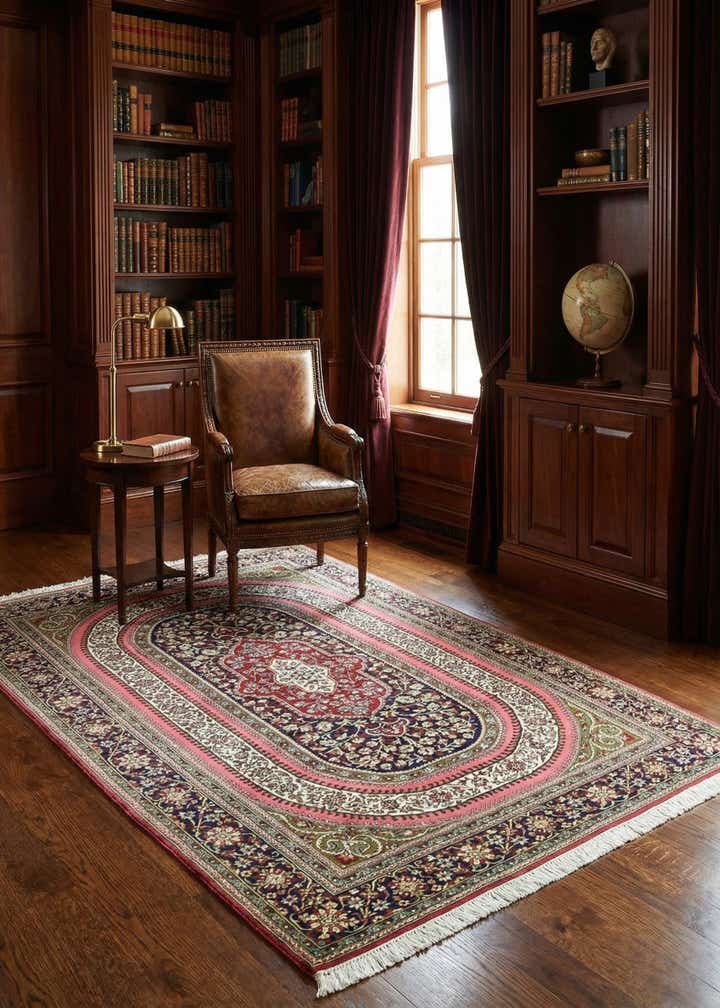 4' 7 x 6' 10 Hand Knotted Qom Persian Rug