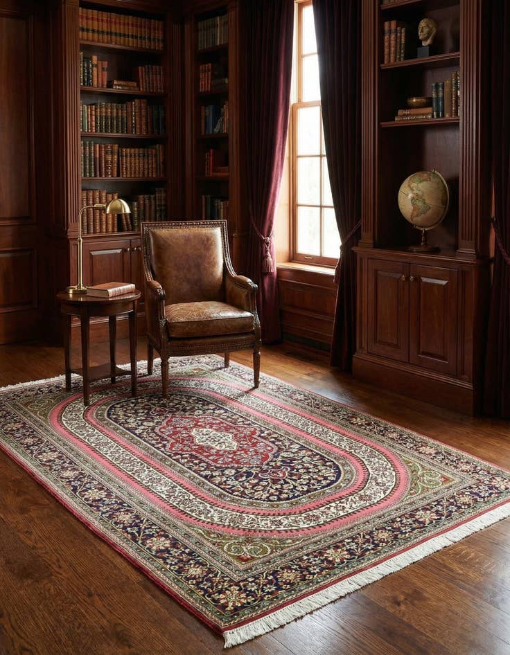 Detail image of 4' 7 x 6' 10 Hand Knotted Qom Persian Rug