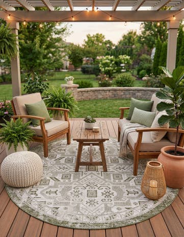 7' 10 x 7' 10 Easy-Clean Aztec Indoor / Outdoor Round Rug