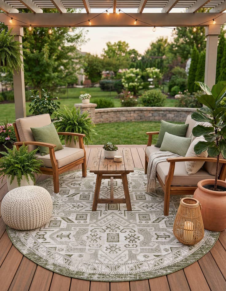 Detail image of  7' 10 x 7' 10  Washable Aztec Indoor / Outdoor Round Rug