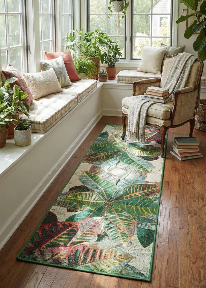2' x 6' Easy-Clean Botanical Indoor / Outdoor Runner Rug
