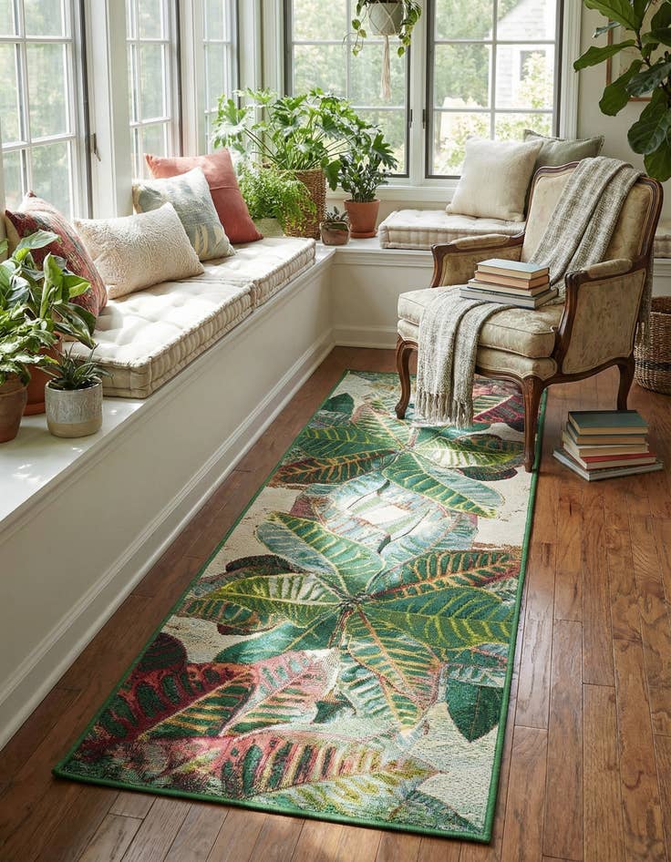 Detail image of 2' x 6' Easy-Clean Botanical Indoor / Outdoor Runner Rug