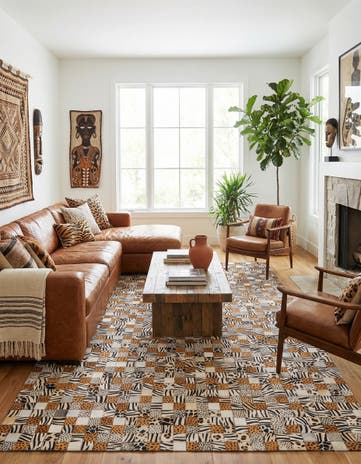 5' 1 x 8' 1 Cowhide Leather Rug