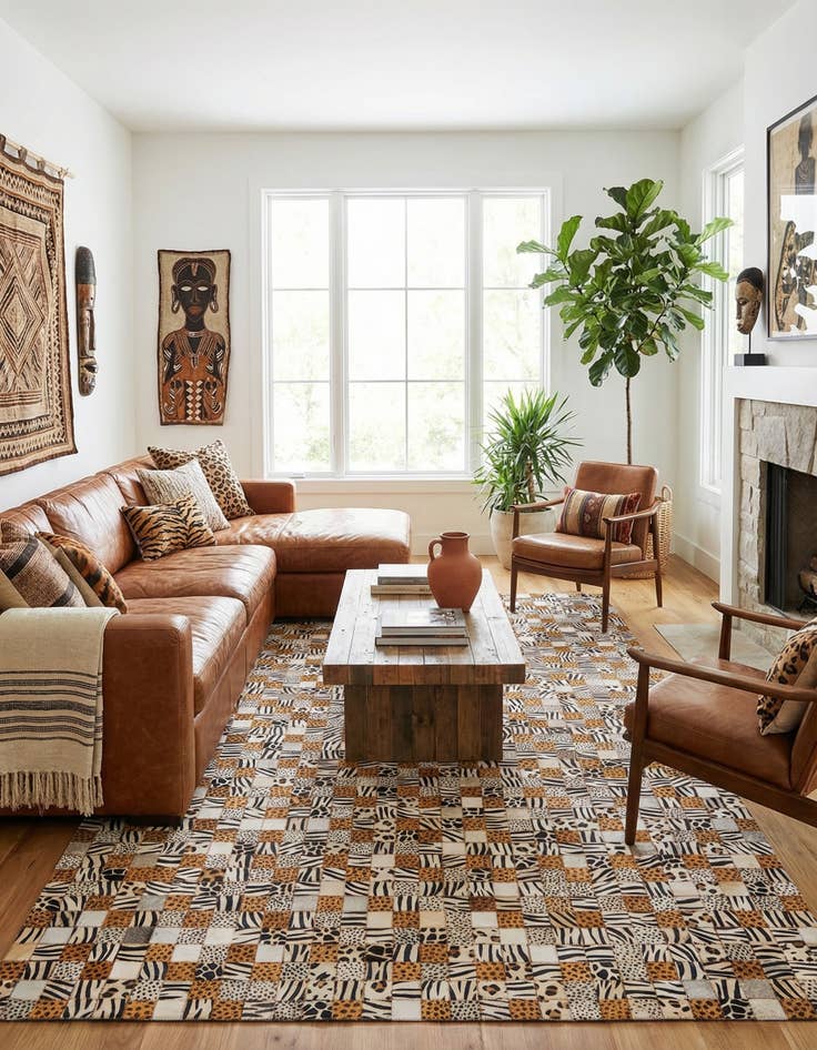 Detail image of 5' 1 x 8' 1 Cowhide Leather Rug