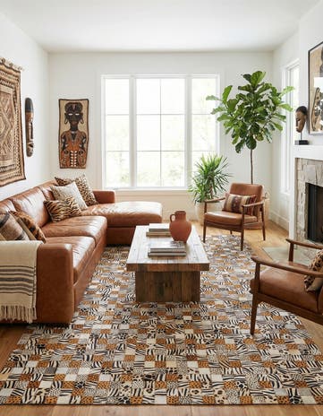 5' 1 x 8' 1 Cowhide Leather Rug