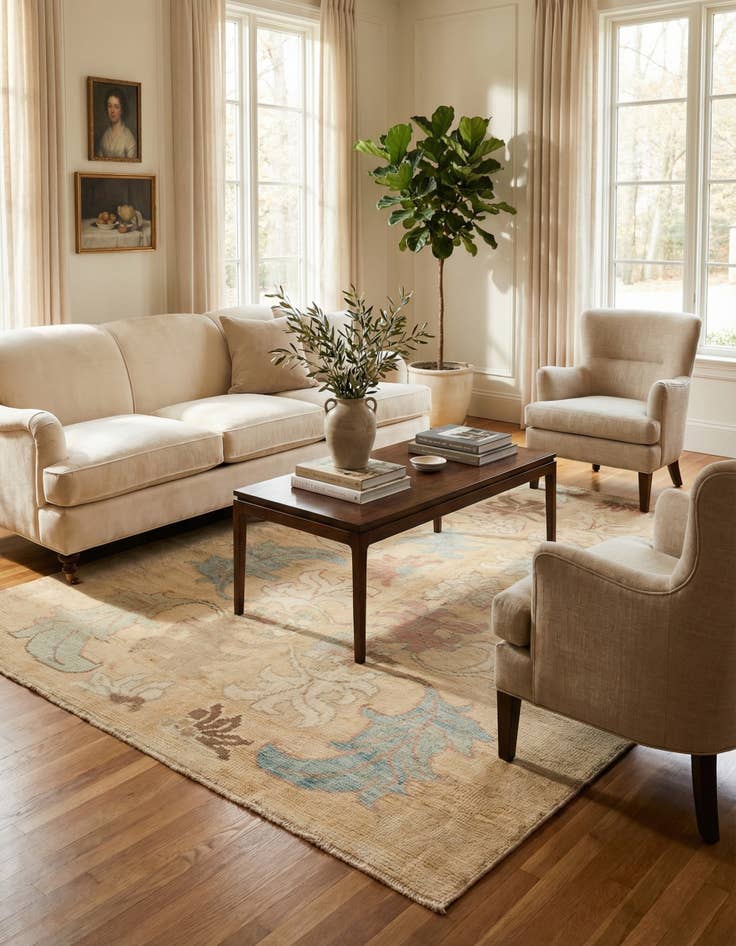 Detail image of 4' 6 x 7' 3  Hand Knotted Oushak Wool Rug