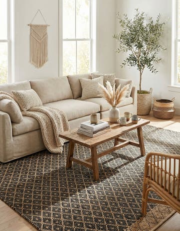 Black Hand Woven Chindi Trellis Square Rug