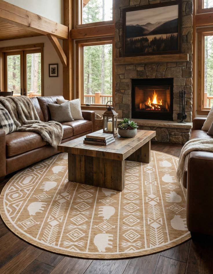 Detail image of 10' x 10' Easy-Clean Southwestern Indoor / Outdoor Round Rug