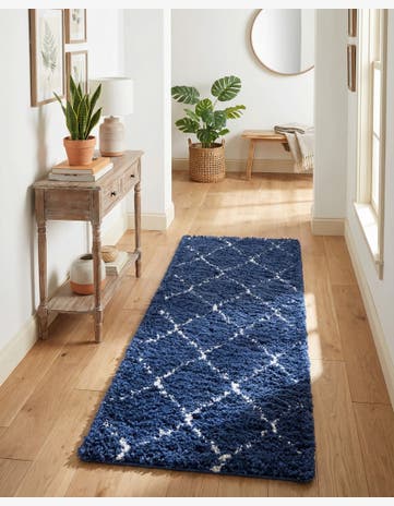 Navy Blue Moroccan Shag Runner Rug
