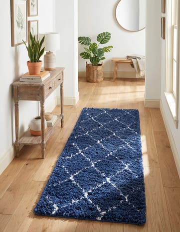 Navy Blue Moroccan Shag Runner Rug