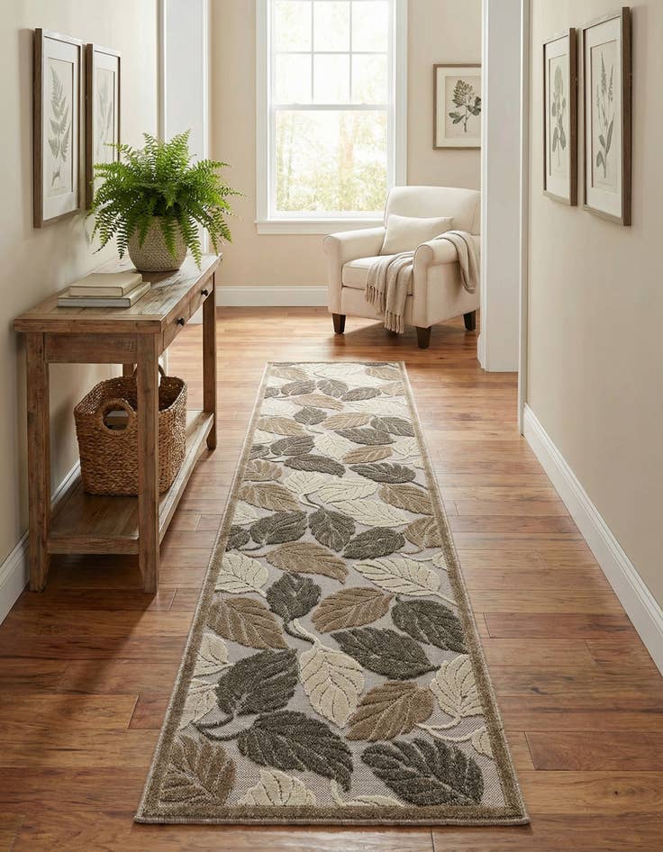 Detail image of 2' 7 x 10'  Washable Botanical Indoor / Outdoor Runner Rug