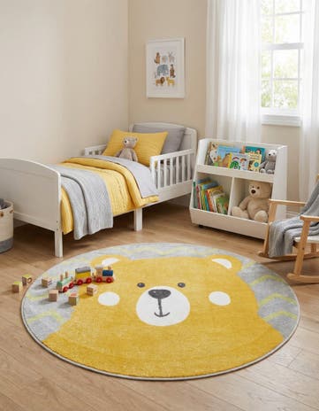Yellow Bear Whimsy Kids Round Rug