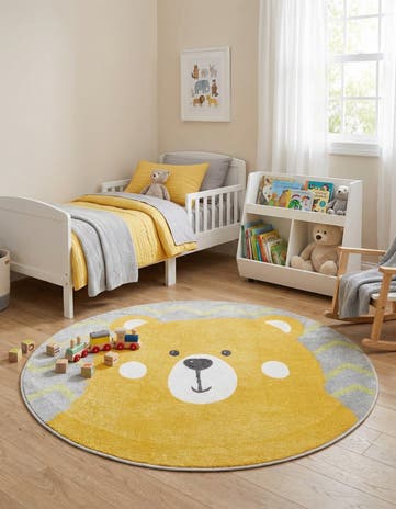 Yellow Bear Whimsy Kids Round Rug