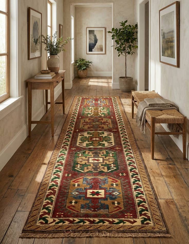 Detail image of 3' x 9' 9  Hand Knotted Kazak Wool Runner Rug