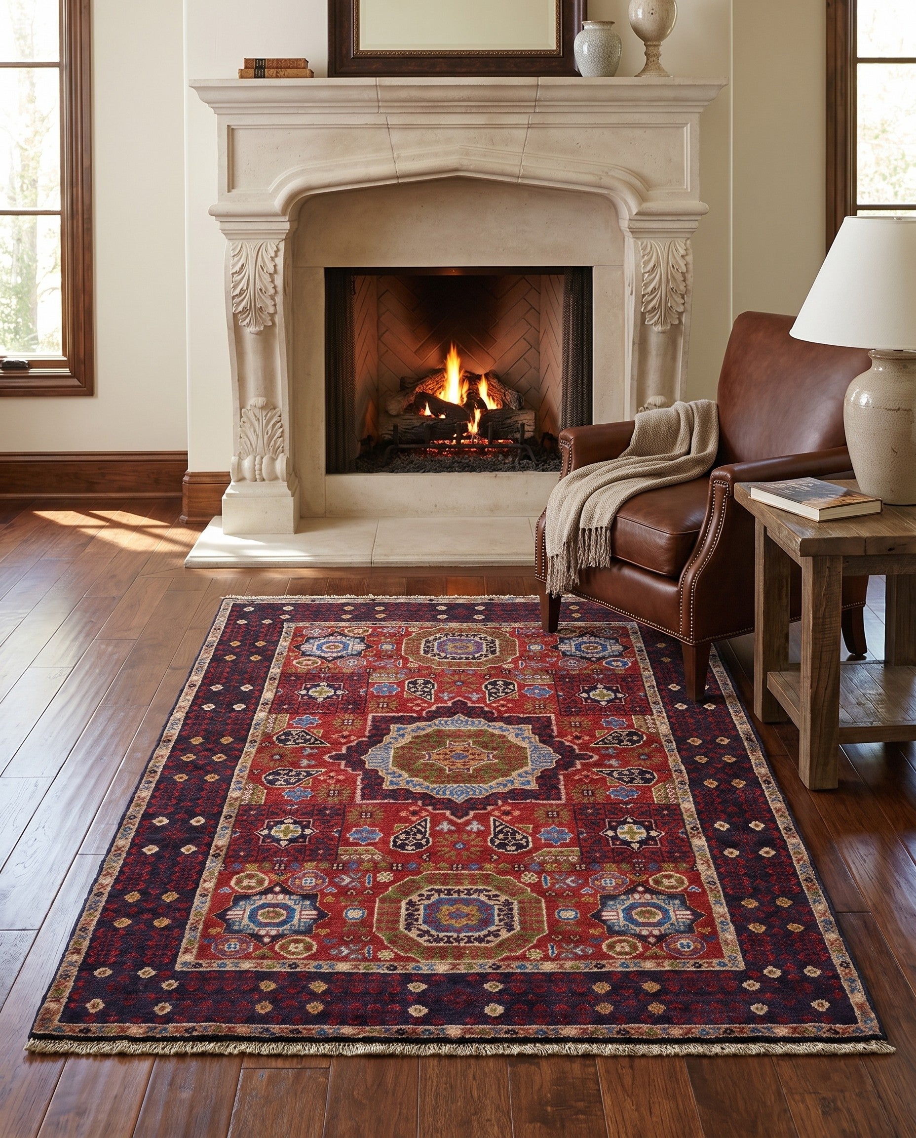3' 5 x 5' 3 Hand Knotted Mamluk Ziegler Rug