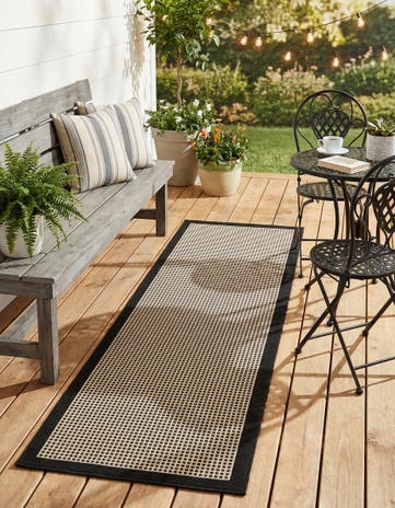 Black Easy-Clean Border Indoor / Outdoor Runner Rug