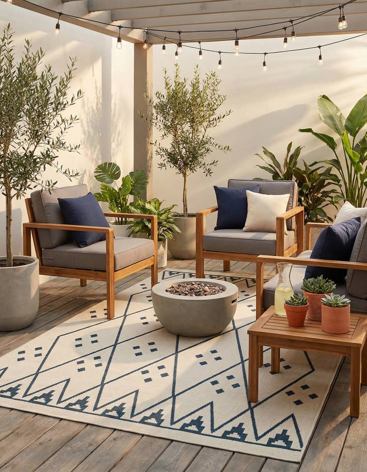 Detail image of 5' 2 x 7' 9  Washable Modern Indoor / Outdoor Rug