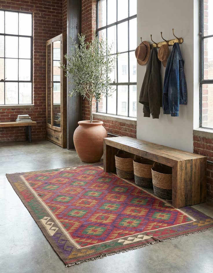 Detail image of 4' 9 x 8' 4  Hand Woven Kilim Maymana Wool Rug