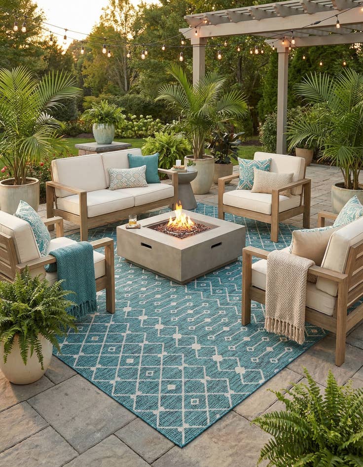 Detail image of  10' 8 x 10' 8  Washable Lattice Indoor / Outdoor Square Rug