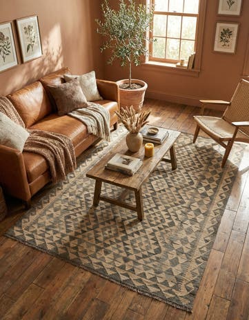 4' 11 x 6' 11 Hand Woven Kilim Maymana Wool Rug
