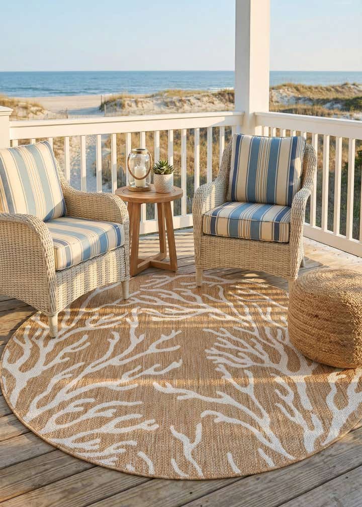 5' 3 x 5' 3 Easy-Clean Coastal Indoor / Outdoor Round Rug