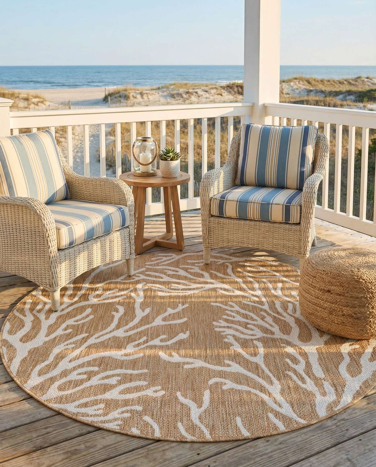 5' 3 x 5' 3 Easy-Clean Coastal Indoor / Outdoor Round Rug