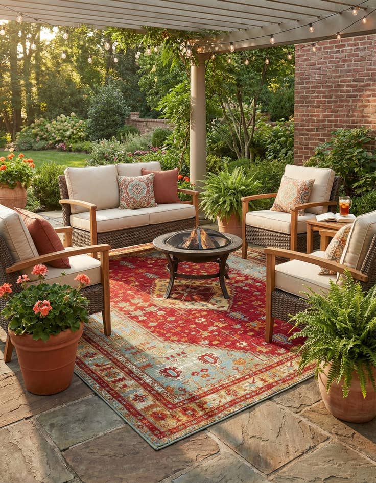 Detail image of 10' x 10'  Washable Traditional Indoor / Outdoor Square Rug