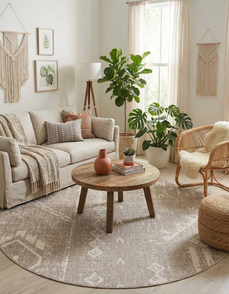 Detail image of  7' 10 x 7' 10  Washable Bohemian Indoor / Outdoor Round Rug