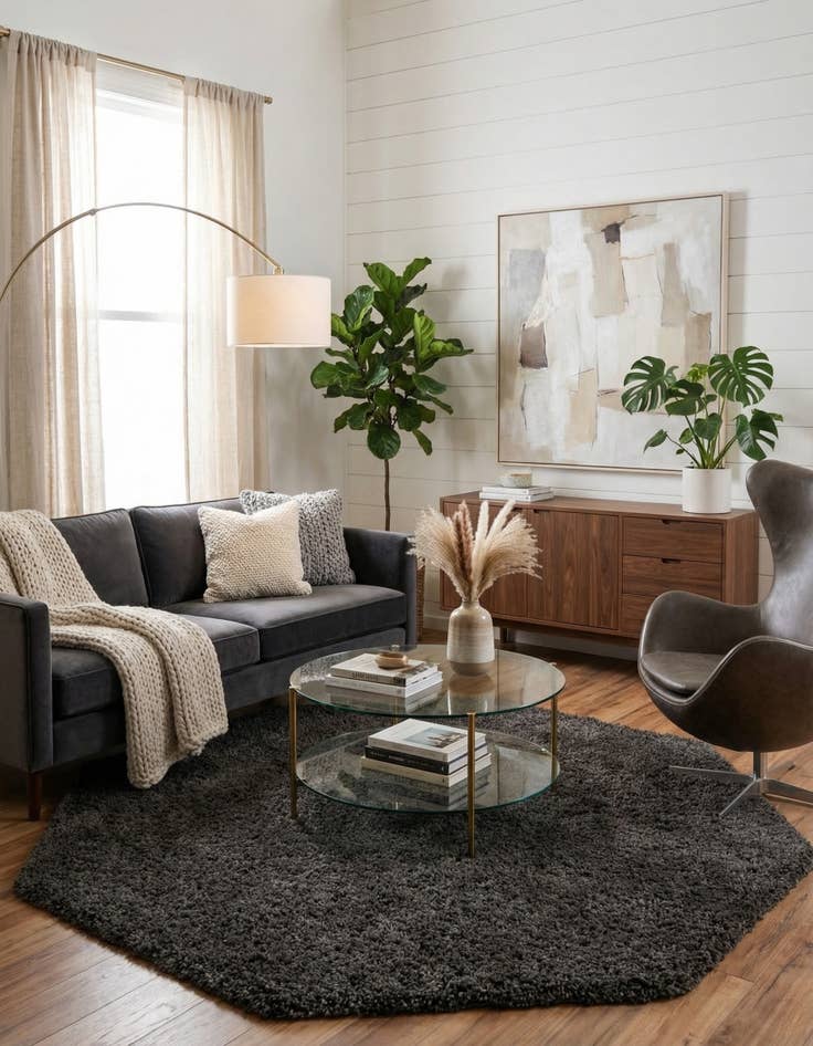 Detail image of  6' x 6' Solid Shag Octagon Rug