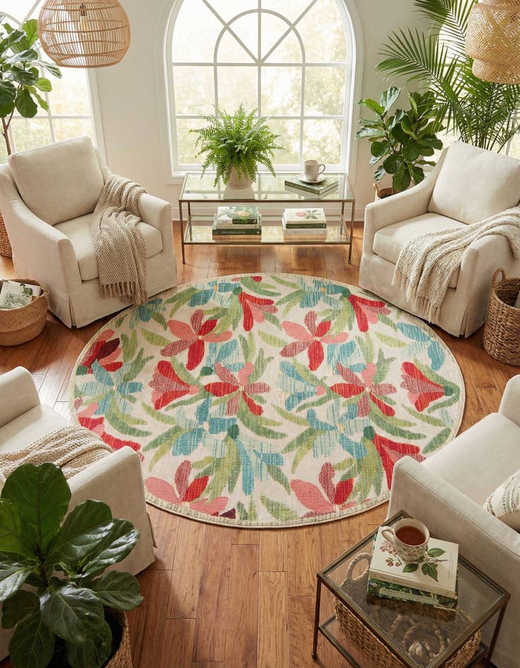 Detail image of 7' 10 x 7' 10 Easy-Clean Casablanca Indoor / Outdoor Round Rug