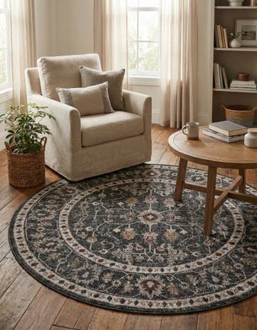 Charcoal Gray Eco Traditional Round Rug