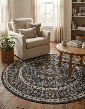 Charcoal Gray Eco Traditional Round Rug