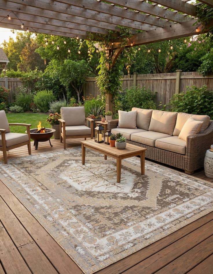 Detail image of 9' x 12'  Washable Traditional Indoor / Outdoor Rug