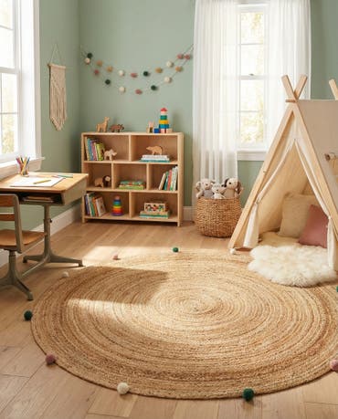  6' 1 x 6' 1  Hand Braided Kids Braided Jute Round Rug