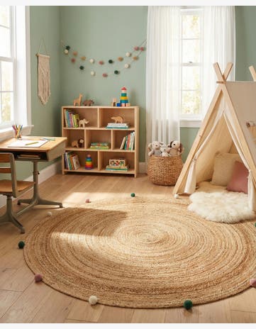6' 1 x 6' 1 Hand Braided Kids Braided Jute Round Rug