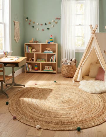6' 1 x 6' 1 Hand Braided Kids Braided Jute Round Rug