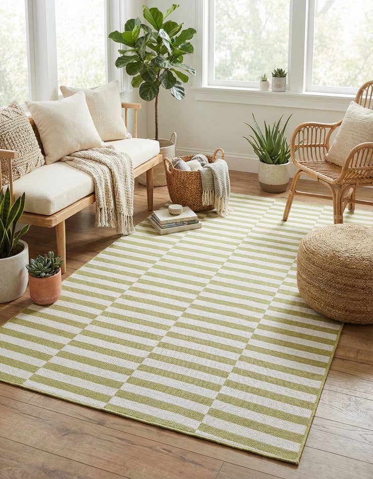 Detail image of 5' 3 x 8'  Washable Striped Indoor / Outdoor Rug