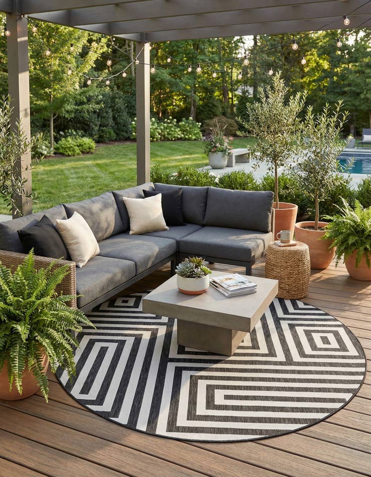 Detail image of 12' x 12'  Washable Modern Indoor / Outdoor Round Rug