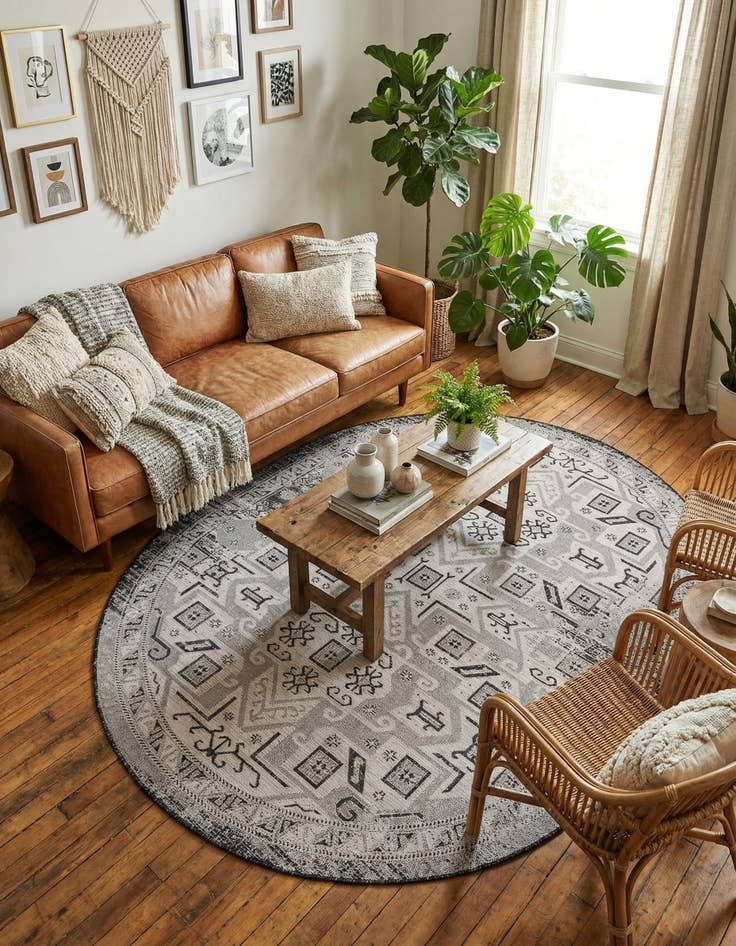 Detail image of 7' 10 x 10'  Washable Aztec Indoor / Outdoor Oval Rug