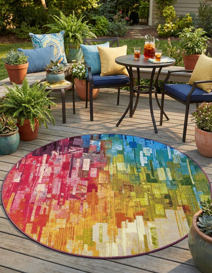 Detail image of 5' x 5'  Washable Modern Indoor / Outdoor Round Rug