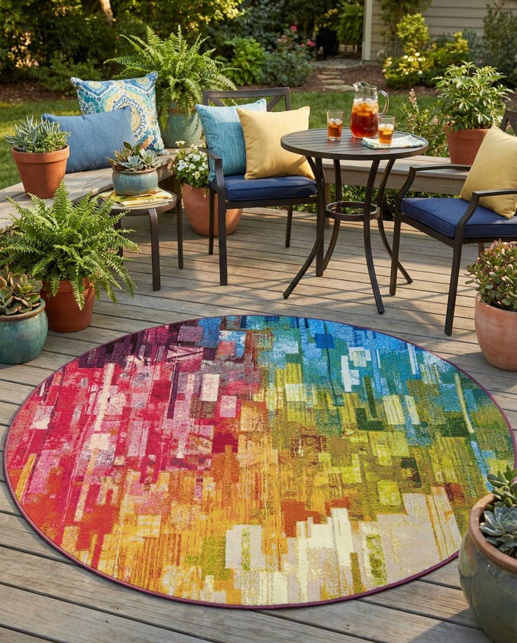 Detail image of 5' x 5' Easy-Clean Modern Indoor / Outdoor Round Rug