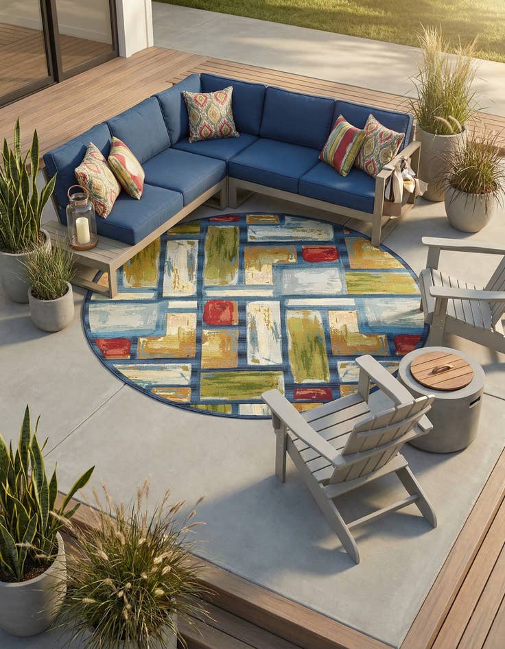 Detail image of 8' x 8' Easy-Clean Modern Indoor / Outdoor Round Rug