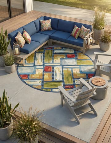 8' x 8' Easy-Clean Modern Indoor / Outdoor Round Rug